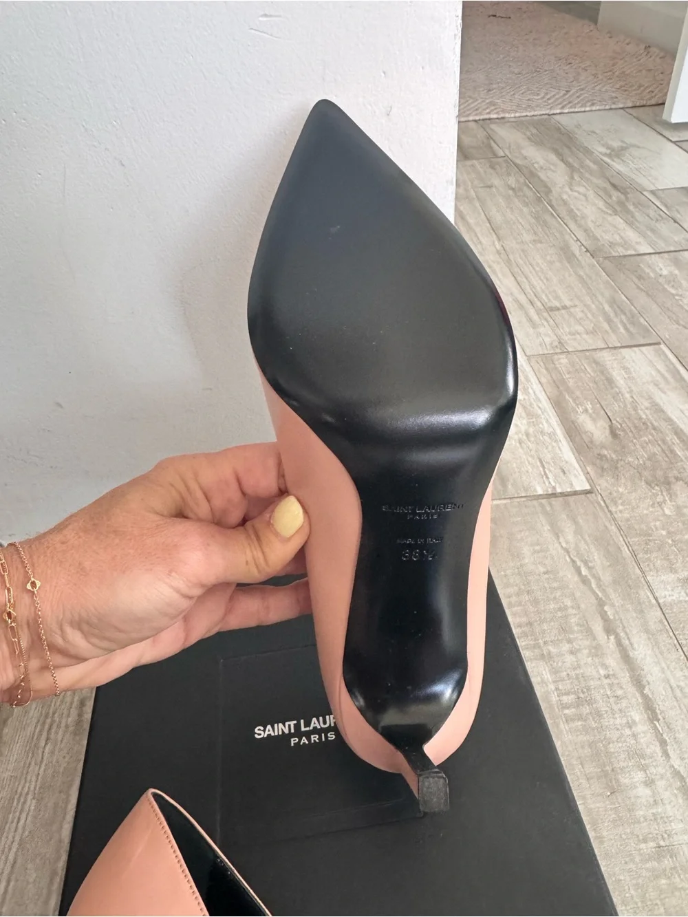 New Saint Laurent Paris Pink Pointed-Toe Leather Pumps 105mm EU 38.5 - Picture 4 of 6